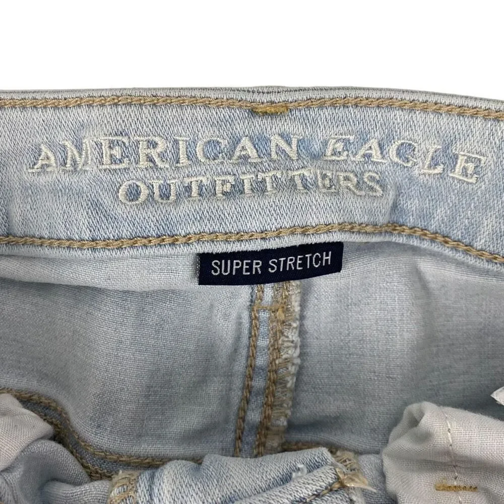 American Eagle Light Wash Distressed Super High Rise Shortie size 8